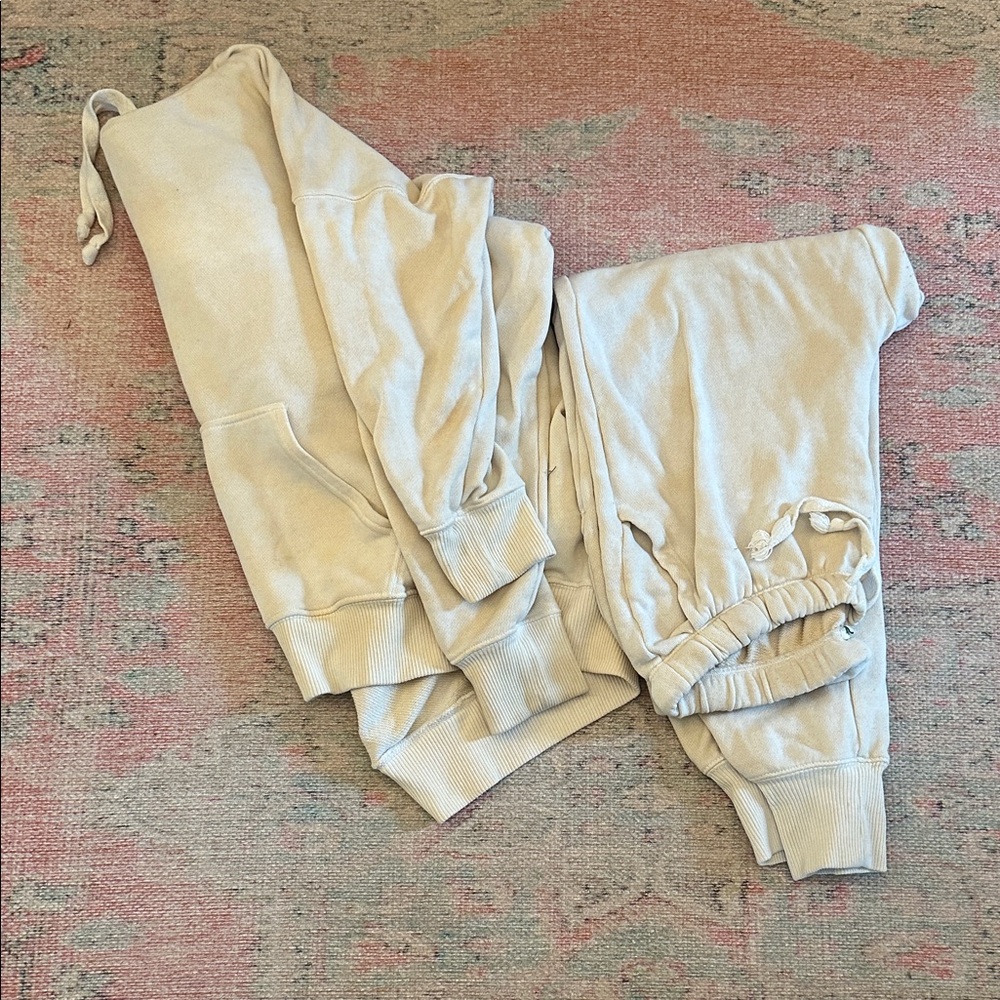 aerie Cream Pullover Hoodie and Jogger Set